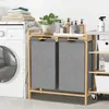 LARS360 Bac à linge en bambou avec étagère - Bac à linge Voir les images du produit 10