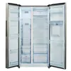 An open side-by-side refrigerator with its doors ajar, showcasing the interior compartments. Produktbild-Vorschau