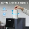 A hand is shown installing a water filter into a water dispenser. There are instructional graphics and text on the image. Voir les images du produit