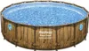 A round above-ground swimming pool with a wood-like exterior. Produktbild-Vorschau