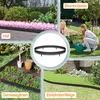 A collage of four images showing different garden applications of a black metal garden edging product, with a central image of the product itself. Voir les images du produit