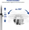 Diagram illustrating the adjustable height and swivel function of a fan. Podgląd zdjęcia produktu