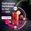 A frozen drink in a glass with berries and mint, surrounded by a circular graphic indicating a 15-minute process for making frozen drinks. Produktbild-Vorschau