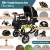 A product image showcasing a stroller with various features highlighted by text callouts. Produktbild-Vorschau