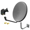 A satellite dish and its components are displayed against a white background. Produktbild-Vorschau