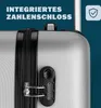 Close-up of a silver suitcase with a black combination lock and zipper. Anteprima dell’immagine prodotto