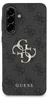 A close-up view of a black smartphone case with a repeating GUESS logo pattern and a prominent silver GUESS logo in the center. Produktbild-Vorschau