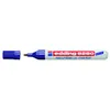 A blue and white Edding UV marker with its cap off, lying on a white background. Produktbild-Vorschau