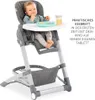 A baby is sitting in a high chair with a tray and food. Produktbild-Vorschau