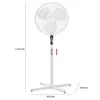 A white stand fan is shown against a white background with dimensions indicated by lines and text. Podgląd zdjęcia produktu