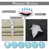 Product details and features diagram, fabric swatch with measuring tape, and close-up of material. Voir les images du produit