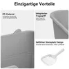 Collage of images highlighting features of a cat litter box and a litter scoop. Produktbild-Vorschau