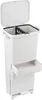 A white, multi-compartment trash can with a pull-out drawer and a pedal at the bottom, shown against a white background. Produktbild-Vorschau