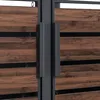 A close-up view of a modern trash can enclosure with wooden slats and dark gray metal handles. Produktbild-Vorschau
