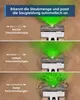 Three panels showing a vacuum cleaner head adjusting suction power based on dirt levels, indicated by green light and debris. Produktbild-Vorschau