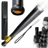 A collage of images showing a baseball bat flashlight, its packaging, and a man holding a smaller flashlight. Produktbild-Vorschau