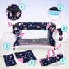 A product image showing a doll's travel crib and bedding, with numbered callouts highlighting features. Produktbild-Vorschau