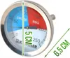 A close-up of a BBQ grill thermometer with measurement markings and color-coded zones. Produktbild-Vorschau