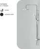 A chrome shower system is displayed against a light gray background, with color options listed on the left. Produktbild-Vorschau