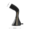 A studio shot of a black garment steamer with gold accents, with measurements indicated. Podgląd zdjęcia produktu