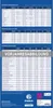 A blue background with tables of data and text overlays, likely a promotional or informational sheet for a sports calendar. Produktbild-Vorschau
