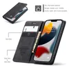 A close-up of an iPhone 14 wallet case, showing its card slots and a phone inside. Produktbild-Vorschau