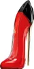 A red stiletto high heel perfume bottle with a black cap and gold heel. Produktbild-Vorschau
