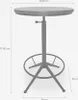 A diagram of an adjustable industrial-style bar table with dimensions indicated. Produktbild-Vorschau