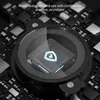 A close-up of a digital microscope lens focusing on a microchip with a shield icon. Produktbild-Vorschau