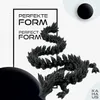 A black 3D printed dragon figure is displayed on a white background with text overlays. Produktbild-Vorschau