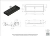 Technical drawing and perspective view of a black ceramic washbasin with dimensions and specifications. Produktbild-Vorschau