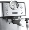 Close-up of a DeLonghi espresso machine with a pressure gauge and steam wand. Voir les images du produit