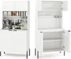 A white kitchen cabinet with a coffee machine, wine bottles, and glasses on display, shown from two different angles. Náhled obrázku produktu