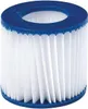A close-up studio shot of a white pleated pool filter with a blue top and bottom rim. Podgląd zdjęcia produktu
