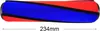 A vacuum cleaner roller brush with blue and red bristles and black separators, with a measurement indicated below. Produktbild-Vorschau