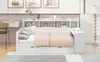 A modern white daybed with a built-in bookshelf and storage drawers, set in a bedroom or studio apartment. Produktbild-Vorschau