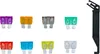 A collection of automotive fuses and a fuse puller tool, arranged on a white background. Anteprima dell’immagine prodotto