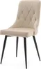 A single beige upholstered dining chair with black legs is shown against a white background. Podgląd zdjęcia produktu