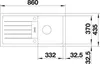 A technical drawing of a sink with dimensions. Produktbild-Vorschau