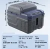 A portable refrigerator with dimensions and specifications displayed. Voir les images du produit