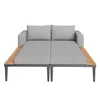 A modern outdoor daybed with a gray upholstered seat and wooden side shelves, shown against a white background. Anteprima dell’immagine prodotto