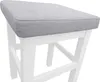 A close-up view of the top of a white wooden stool with a gray upholstered seat. Produktbild-Vorschau