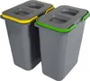 Two grey recycling bins with different colored lids are shown against a white background. Produktbild-Vorschau