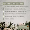 A marketing image listing the benefits of a product, with a floral arrangement at the bottom. Produktbild-Vorschau