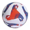 A soccer ball with a white, red, and blue design. Produktbild-Vorschau
