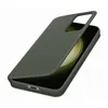 A dark green phone case is shown partially covering a smartphone. Produktbild-Vorschau