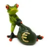 A figurine of a green frog holding a money bag with a euro symbol on it, set against a white background. Produktbild-Vorschau