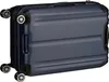 A dark blue suitcase is shown from a diagonal, underneath view, resting on its wheels. Produktbild-Vorschau