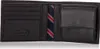 An open black leather wallet with card slots and a coin pocket. The interior lining has a navy, red, and white striped pattern. Náhľad obrázku produktu