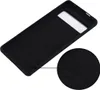 A black phone case is shown from an angled perspective, with a close-up inset of the material texture. Produktbild-Vorschau